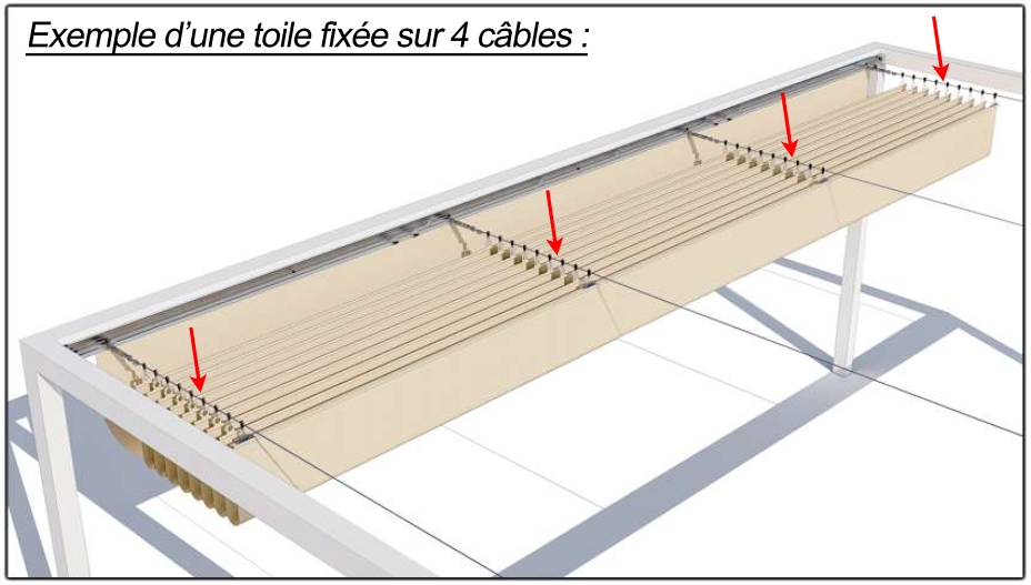 Exemple fixation toile coulissante sur 4 câbles